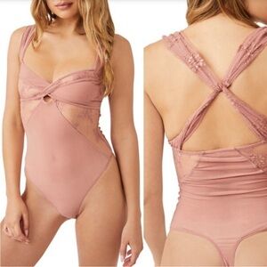 Free People Pink Lace Bodysuit